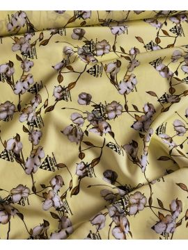 Вискоза  желтая с веточками хлопка и логотипом OFF-WHITE