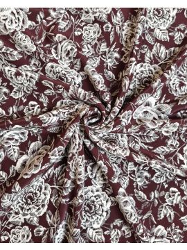 Крепдешин белые розы на бордовом фоне ETRO