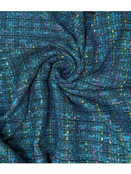 Твид в стиле Шанель MULTI COLOR с пайетками бирюза
